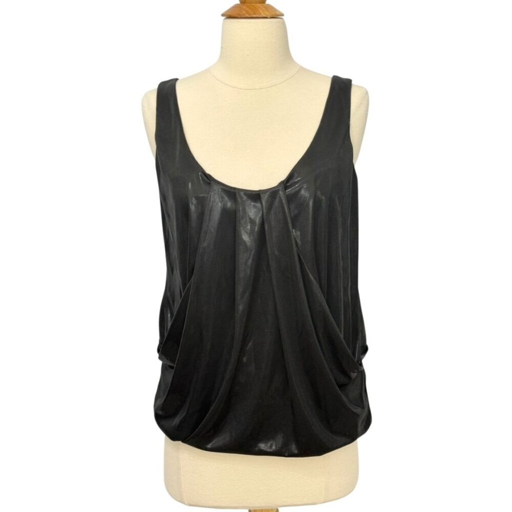 Diane von Furstenberg Leeza Tank Top Black Liquid Wet Look Cocktail Party Size 4